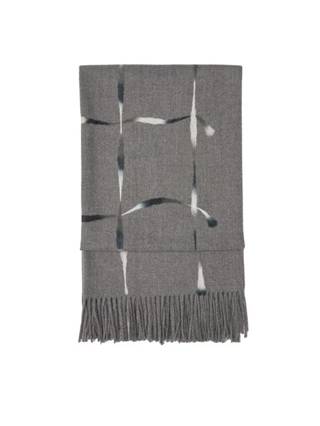 STOLA CON RICAMO GEOMETRICO E FRANGE DONNA GRIGIO