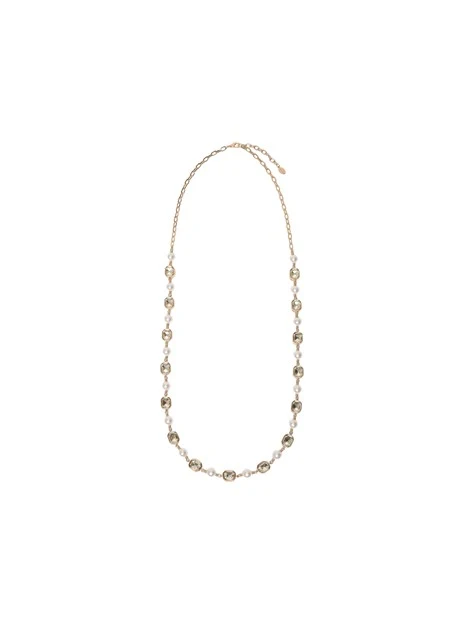 COLLANA LUNGA CON PERLE E CRISTALLI DONNA ORO