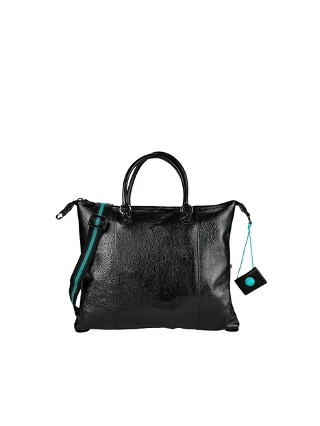 BORSA SHOPPING MULTIFUNZIONE IN PELLE LUCIDA DONNA NERO