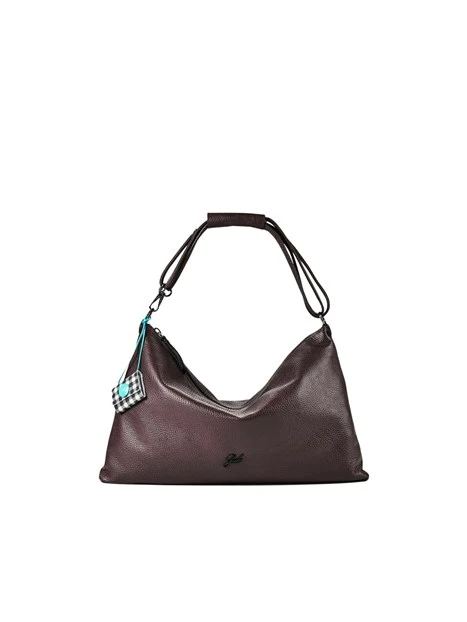 BORSA A SPALLA HOBO IN PELLE MARTELLATA DONNA MARRONE
