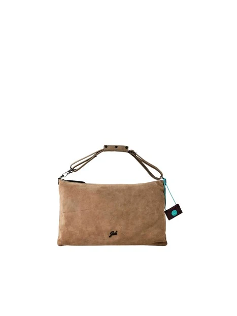 BORSA A SPALLA IN PELLE SCAMOSCIATA E MARTELLATA DONNA BEIGE