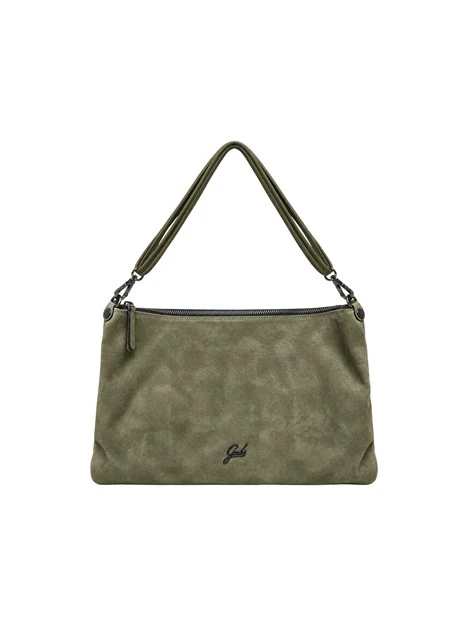 BORSA A SPALLA IN PELLE SCAMOSCIATA E MARTELLATA DONNA VERDE