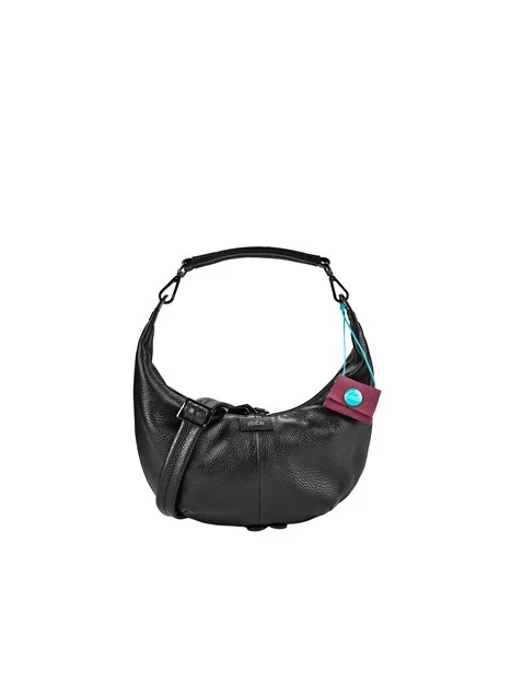BORSA A SPALLA HOBO PICCOLA IN PELLE MARTELLATA DONNA NERO