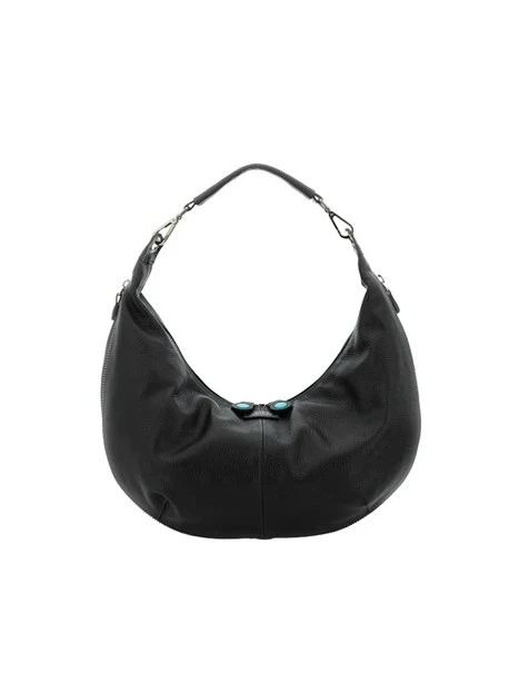 BORSA A SPALLA HOBO GRANDE IN PELLE MARTELLATA DONNA NERO