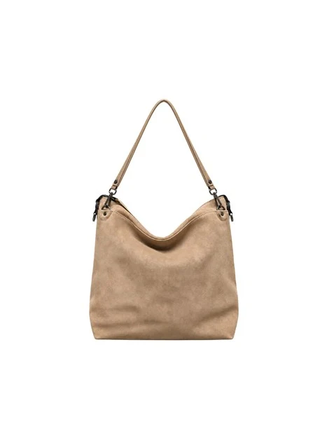 BORSA A SPALLA IN PELLE MARTELLATA E SCAMOSCIATA DONNA BEIGE