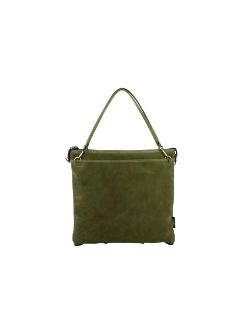 BORSA A SPALLA IN PELLE MARTELLATA E SCAMOSCIATA DONNA VERDE