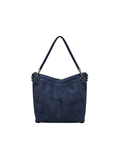 BORSA A SPALLA IN PELLE MARTELLATA E SCAMOSCIATA DONNA BLU