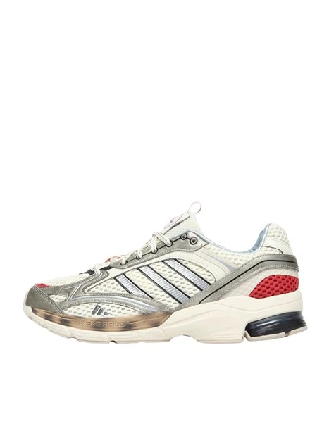SNEAKERS BASSE RETRO RUNNING CON FINITURA VISSUTA E DETTAGLI ROSSI A CONTRASTO UNISEX AVORIO