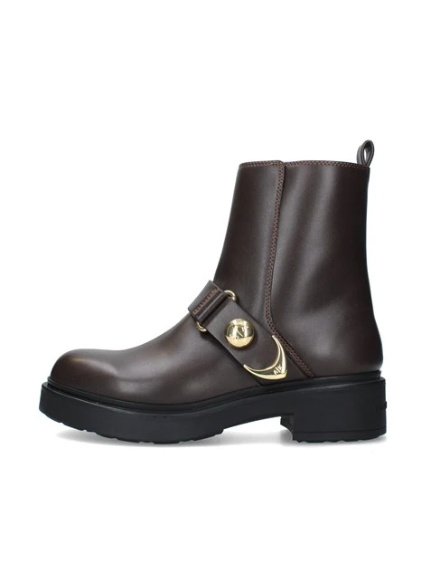 STIVALETTI TACCO BASSO CON CINTURINO DECORATIVO DONNA MARRONE