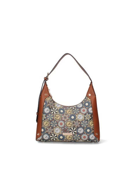 BORSA A SPALLA CON FANTASIA GEOMETRICA DONNA CUOIO