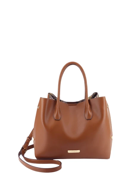 BORSA A MANO CON DOPPIO MANICO E PANNELLI FANTASIA DONNA MARRONE