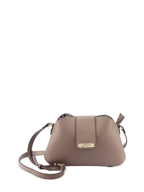 BORSA A TRACOLLA CON DETTAGLI FANTASIA E CHIUSURA DORATA DONNA TORTORA