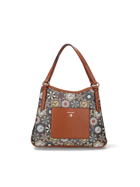 BORSA A SPALLA CON TASCA FRONTALE DONNA CUOIO