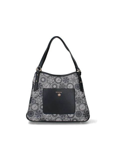 BORSA A SPALLA CON TASCA FRONTALE DONNA NERO