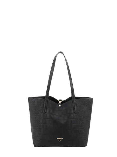 BORSA SHOPPING REVERSIBILE EFFETTO MARTELLATO E COCCODRILLO CON POCHETTE DONNA NERO