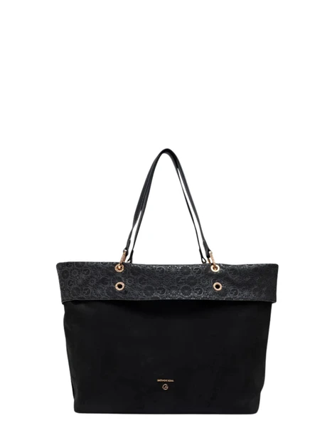 BORSA A SPALLA REVERSIBILE CON STAMPA MONOGRAM E POCHETTE DONNA NERO