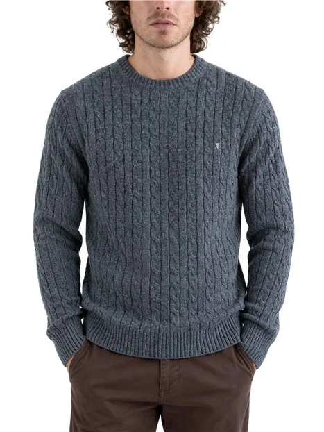 MAGLIA GIROCOLLO A TRECCE MOULINÉ UOMO GRIGIO