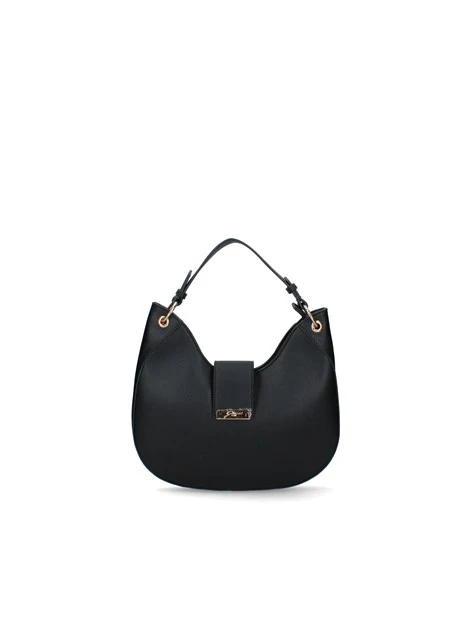 BORSA A SPALLA IN ECOPELLE CON PLACCHETTA SU PATTA DONNA NERO