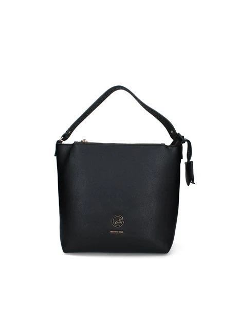 BORSA A SPALLA CON BASE AMPIA IN ECOPELLE DONNA NERO
