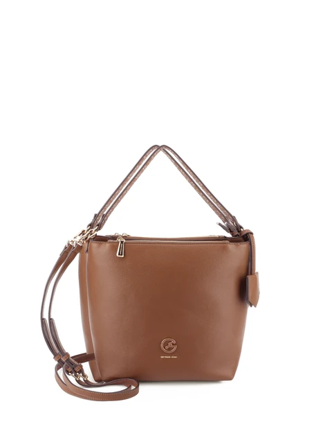 BORSA A SPALLA HOBO CON DOPPI MANICI E TRACOLLA DONNA MARRONE