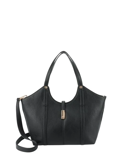 BORSA SHOPPING EFFETTO MARTELLATO CON DOPPI MANICI E TRACOLLA DONNA NERO