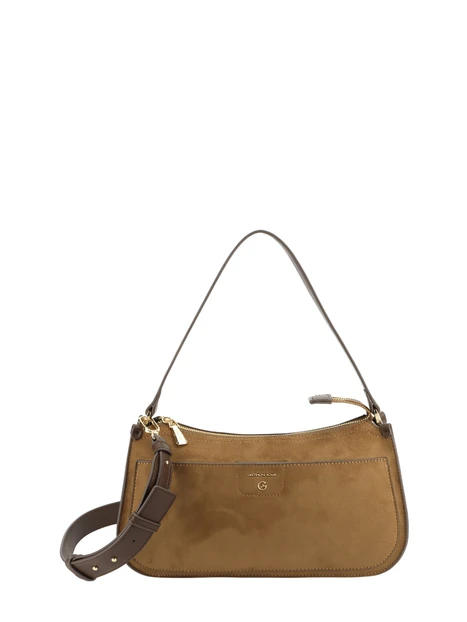 BORSA A SPALLA HOBO EFFETTO SCAMOSCIATO CON DOPPIA TRACOLLA DONNA MARRONE