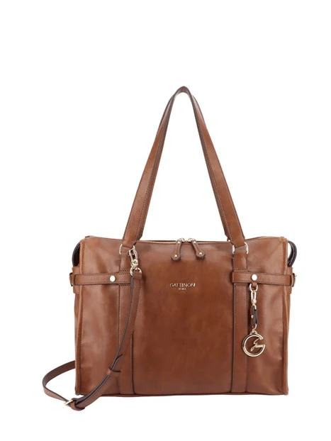 BORSA A MANO CON DOPPIO MANICO, TRACOLLA E CHARM DONNA MARRONE