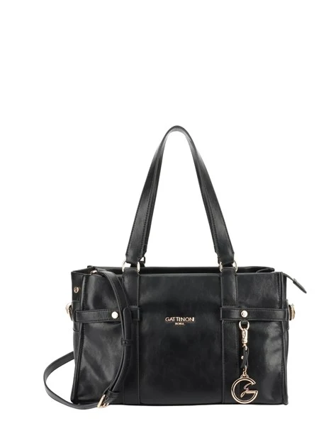 BORSA A MANO CON DOPPIO MANICO, TRACOLLA E CHARM DONNA NERO