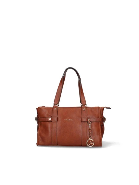 BORSA A SPALLA CON FIBBIE METALLICHE DONNA MARRONE