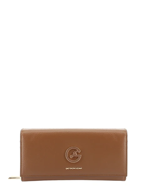 PORTAFOGLIO GRANDE EFFETTO MARTELLATO CON LOGO METALLICO DONNA MARRONE