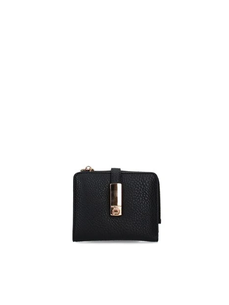 PORTAFOGLIO COMPATTO EFFETTO MARTELLATO CON ZIP DONNA NERO