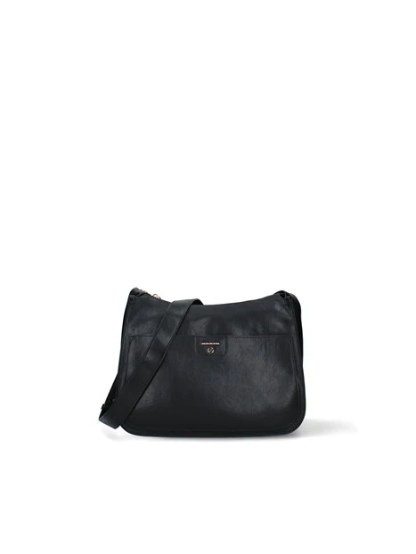 BORSA A SPALLA HOBO CON TASCA FRONTALE E TRACOLLA DONNA NERO