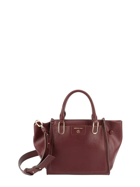 BORSA SHOPPING CON DOPPIO MANICO, TASCA FRONTALE E TRACOLLA DONNA BORDEAUX