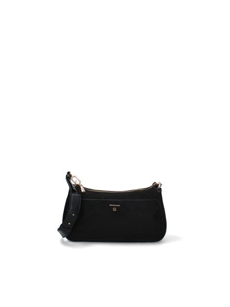 BORSA A SPALLA CON TASCA FRONTALE APPLICATA DONNA NERO