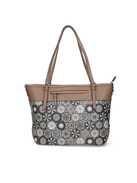 BORSA SHOPPING FANTASIA GEOMETRICA DONNA TORTORA