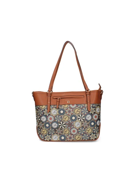 BORSA SHOPPING FANTASIA GEOMETRICA DONNA MARRONE