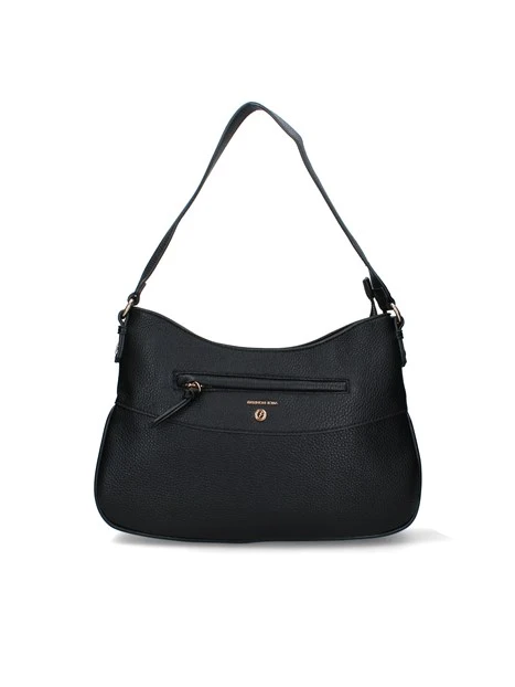 BORSA A SPALLA CON TASCA FRONTALE CHIUSURA ZIP DONNA NERO