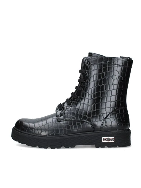 ANFIBI EFFETTO COCCODRILLO CON LACCI E SUOLA PLATFORM DONNA NERO