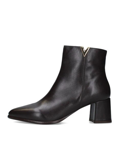 STIVALETTI TACCO ALTO IN PELLE CON DETTAGLIO METALLICO DONNA MARRONE