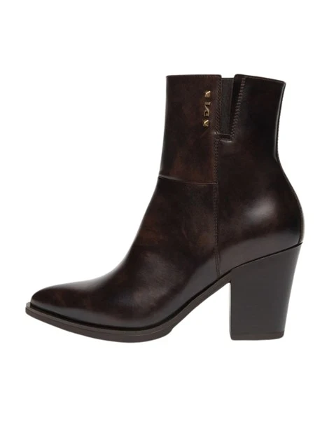 STIVALETTI TACCO ALTO TEXANI CON ZIP DONNA MARRONE
