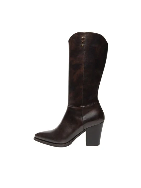 STIVALI TACCO ALTO TEXANI CON ZIP DONNA MARRONE