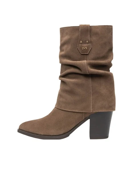 STIVALI TACCO BASSO STILE TEXANO IN PELLE DONNA BEIGE