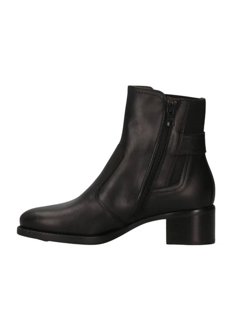 STIVALETTI TACCO BASSO CON ZIP LATERALE IN PELLE DONNA NERA