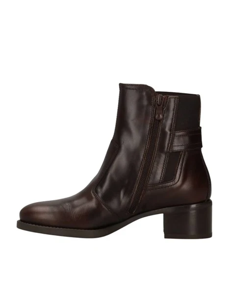 STIVALETTI TACCO BASSO CON ZIP LATERALE IN PELLE DONNA CAFFE'
