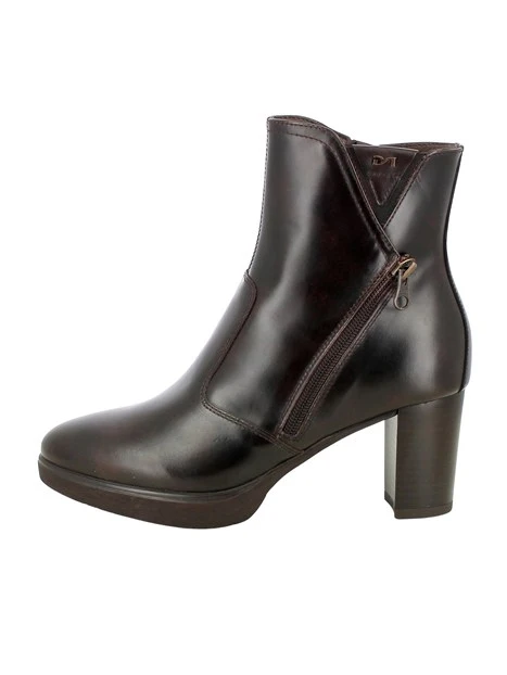 STIVALETTI TACCO ALTO CON PLATEAU IN PELLE DONNA CAFFE'