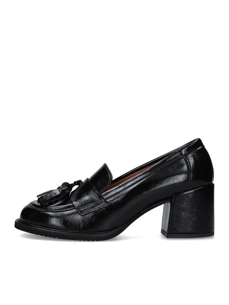 MOCASSINI CON NAPPE E TACCO LARGO DONNA NERO