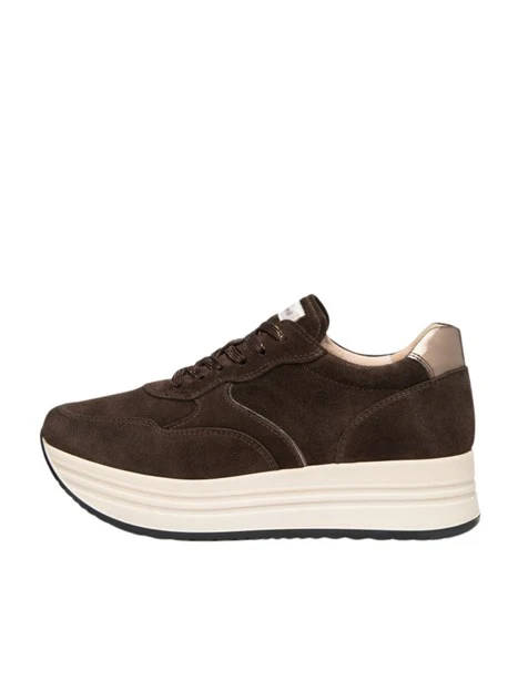 SNEAKERS PLATFORM IN SUEDE STRINGATE CON SOLETTA ESTRAIBILE DONNA MARRONE