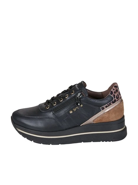 SNEAKERS PLATFORM IN PELLE E CAMOSCIO CON LACCI E ZIP DONNA NERA