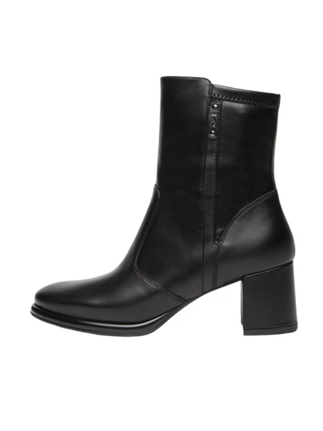 STIVALETTI TACCO ALTO IN PELLE E MATERIALE TECNICO DONNA NERO