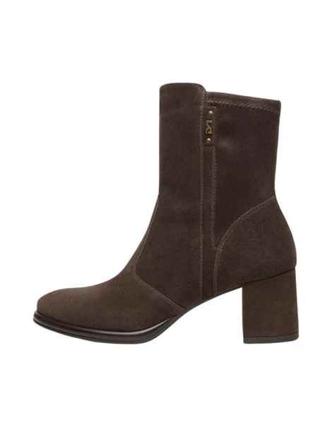 STIVALETTI TACCO ALTO IN SUEDE E MATERIALE TECNICO DONNA MARRONE